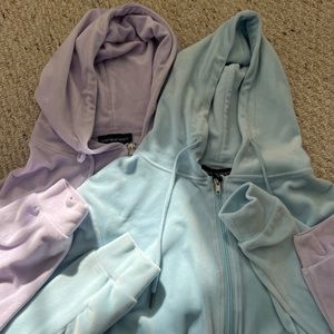 Purple and blue cropped velvet hoodies